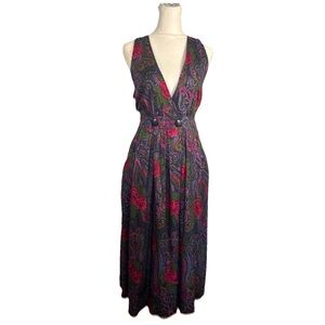 VTG Betsy’s Things Midi Dress Colorful Floral Sleeveless Deep V-Neck Sz Unknown